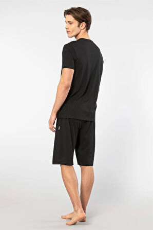 Cacharel V Yaka T-shirt ve Cepli Bermuda Şort Takım, %50 Pamuk %50 Modal