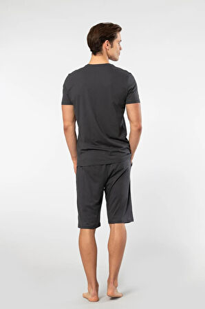 Cacharel V Yaka T-shirt ve Cepli Bermuda Şort Takım, %50 Pamuk %50 Modal