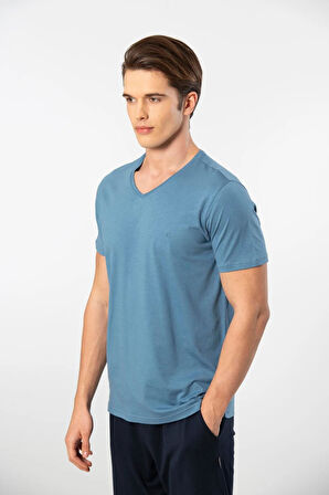 Cacharel V Yaka T-shirt ve Cepli Bermuda Şort Takım, %50 Pamuk %50 Modal