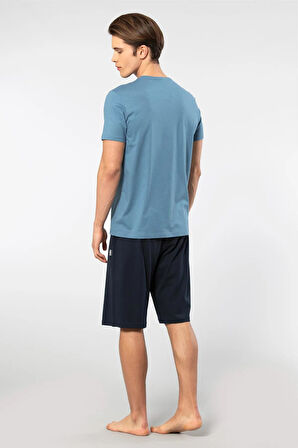 Cacharel V Yaka T-shirt ve Cepli Bermuda Şort Takım, %50 Pamuk %50 Modal