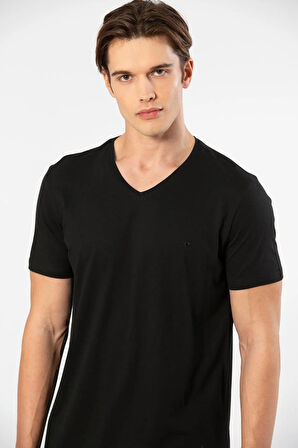 Cacharel V Yaka T-shirt ve Cepli Bermuda Şort Takım, %50 Pamuk %50 Modal