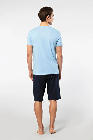 Cacharel V Yaka T-shirt ve Cepli Bermuda Şort Takım, %50 Pamuk %50 Modal