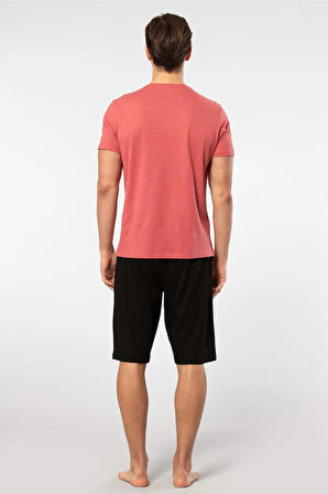 Cacharel V Yaka T-shirt ve Cepli Bermuda Şort Takım, %50 Pamuk %50 Modal