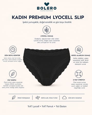 Kadın Siyah Dantelli Nefes Alan Esnek Kumaş Slip
