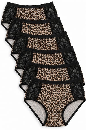 Kadın 6’lı Paket Leopar Desen Modal Dantelli Bato Külot, Yüksek Bel Külot