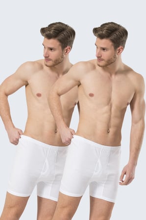 %100 Pamuk Erkek Penye Beyaz Arjantin Boxer 2'li Paket