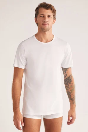 Erkek 2'li Basic T-shirt, %100 Pamuk, Kısakol, Bisiklet Yaka