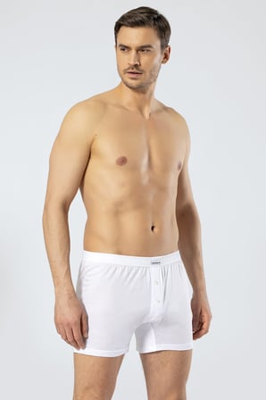 Erkek Klasik Beyaz Düğmeli Boxer, %50 Modal, %50 Pamuk