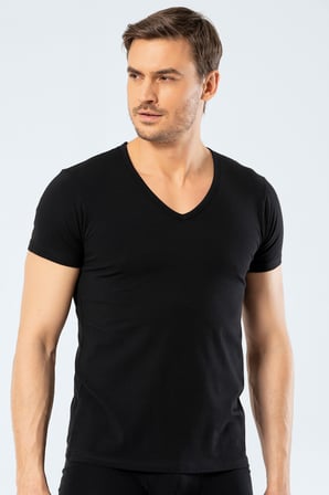 Erkek Derin V Yaka Likrali T-shirt, %95 Pamuk, %5 Elastan