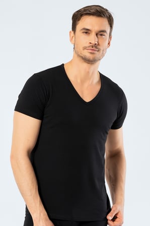 Erkek Derin V Yaka Likrali T-shirt, %95 Pamuk, %5 Elastan