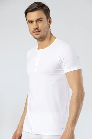 Erkek Likralı Bisiklet Yaka Dügmeli T-shirt, %95 Pamuk, %5 Elastan