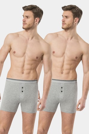 Erkek Likrali Dügmeli Boxer 2'li Paket, %95 Pamuk, %5 Elastan