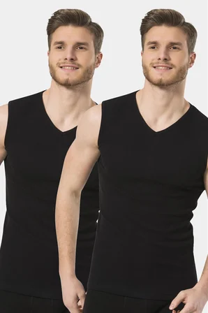 %100 Pamuklu Erkek Kolsuz Spor V yaka Atlet 2'li Paket