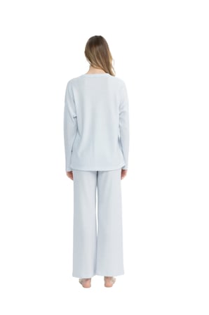 Kadın Önden Düğmeli Uzunkol Bol Paça Pijama Takım