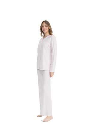 Kadın Önden Düğmeli Uzunkol Bol Paça Pijama Takım