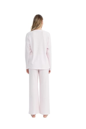 Kadın Önden Düğmeli Uzunkol Bol Paça Pijama Takım