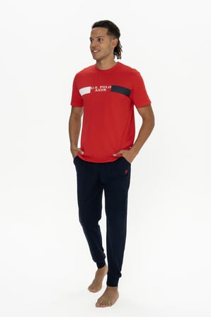 U.S. Polo Erkek %100 Pamuk Pijama Takım, Dar Paça, Bisiklet Yaka, Kısakol, Cep Detaylı