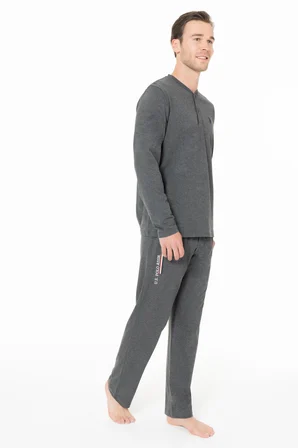 Erkek Penye Mevsimlik Düz Renk Ev Giyim Pijama Takım Alt Üst Takım