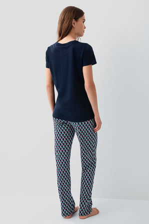 Pierre Cardin Kadın Yazlık Kısa Kollu Pijama Takımı – %50 Modal %50 Pamuk, Desenli Uzun Alt, Baskılı Üst