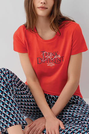 Pierre Cardin Kadın Yazlık Kısa Kollu Pijama Takımı – %50 Modal %50 Pamuk, Desenli Uzun Alt, Baskılı Üst