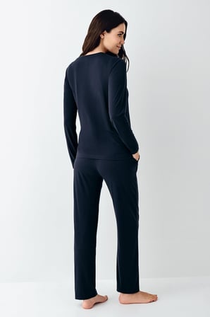 Kadın Lacivert %50 pamuk %50 modal Pijama Takım