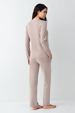 Kadın Dantel Detaylı Düğmeli Pijama Takım, %50 Modal %50 Pamuk