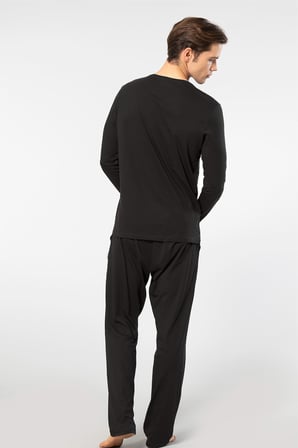 Cacharel Erkek V Yaka Uzunkol Pijama Takım, %50 Modal, %50 Pamuk Alt Pijama ceplidir