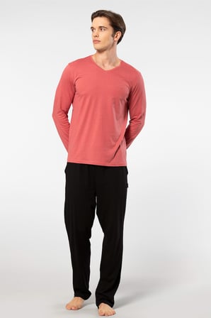 Cacharel Erkek V Yaka Uzunkol Pijama Takım, %50 Modal, %50 Pamuk Alt Pijama ceplidir