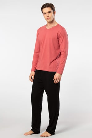 Cacharel Erkek V Yaka Uzunkol Pijama Takım, %50 Modal, %50 Pamuk Alt Pijama ceplidir