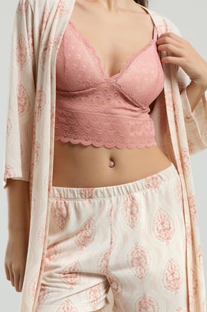 Arnetta 3'lü Ev Giyim, Sabahlık, Dantelli Bralet, Şort Set