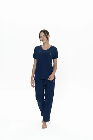 Us Polo %100 Pamuk, Müslin Kumaş, Geniş V Yaka Yazlık Kadın Pijama Takım
