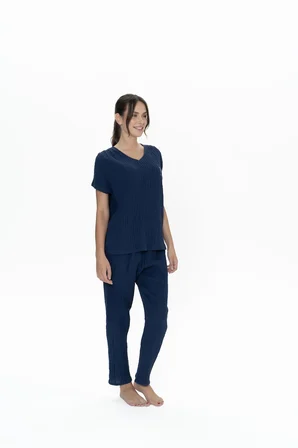 Us Polo %100 Pamuk, Müslin Kumaş, Geniş V Yaka Yazlık Kadın Pijama Takım