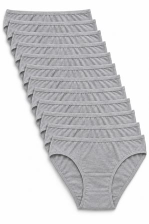 Kadın 12’li Paket Gri Likralı Pamuklu Bikini Külot, Biyeli Slip, %95 pamuk %5 likra