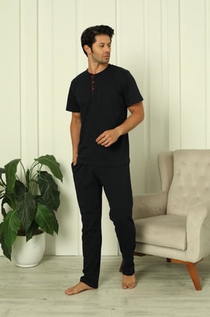 %100 Pamuk Penye 3'lü Erkek Pijama Takımı, Kısakollu, Pantolonu ve şortu cepli Erkek pijama takım