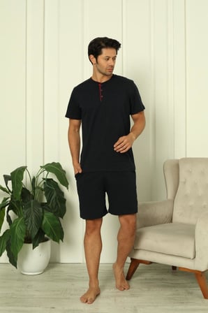 %100 Pamuk Penye 3'lü Erkek Pijama Takımı, Kısakollu, Pantolonu ve şortu cepli Erkek pijama takım