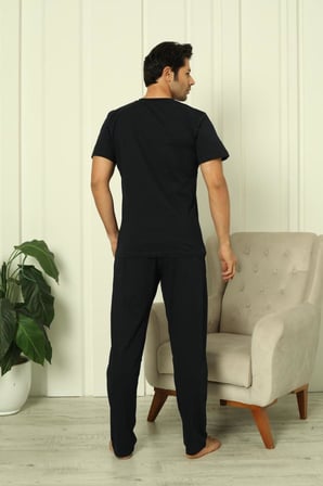 %100 Pamuk Penye 3'lü Erkek Pijama Takımı, Kısakollu, Pantolonu ve şortu cepli Erkek pijama takım