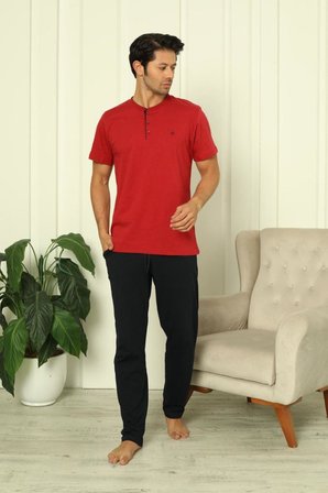 %100 Pamuk Penye 3'lü Erkek Pijama Takımı, Kısakollu, Pantolonu ve şortu cepli Erkek pijama takım