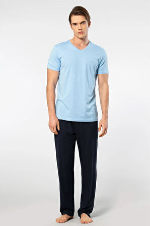 Cacharel V Yaka T-shirt ve Cepli Pijama Takım, %50 Pamuk %50 Modal