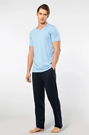 Cacharel V Yaka T-shirt ve Cepli Pijama Takım, %50 Pamuk %50 Modal