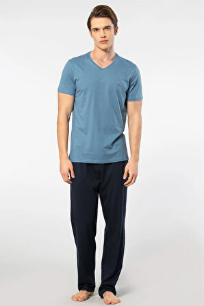 Cacharel V Yaka T-shirt ve Cepli Pijama Takım, %50 Pamuk %50 Modal