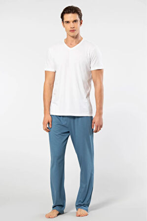 Cacharel V Yaka T-shirt ve Cepli Pijama Takım, %50 Pamuk %50 Modal