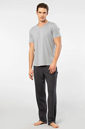 Cacharel V Yaka T-shirt ve Cepli Pijama Takım, %50 Pamuk %50 Modal