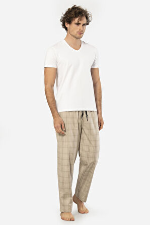 Cacharel V Yaka Kısa Kol T-shirt ve Cepli Ekoseli Alt Pijama Takım