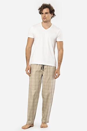 Cacharel V Yaka Kısa Kol T-shirt ve Cepli Ekoseli Alt Pijama Takım