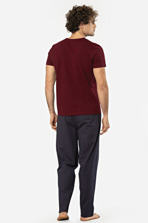 Cacharel V Yaka Kısa Kol T-shirt ve Cepli Ekoseli Alt Pijama Takım