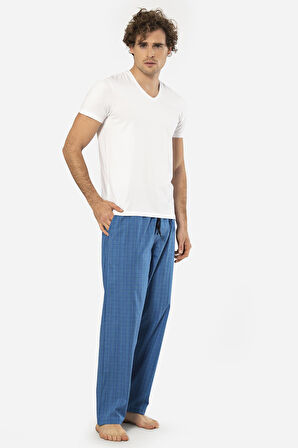 Cacharel V Yaka Kısa Kol T-shirt ve Cepli Ekoseli Alt Pijama Takım