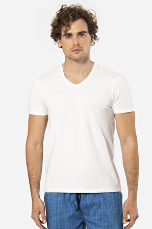 Cacharel V Yaka Kısa Kol T-shirt ve Cepli Ekoseli Alt Pijama Takım