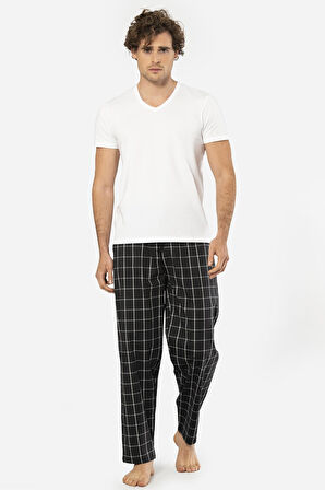 Cacharel V Yaka Kısa Kol T-shirt ve Cepli Ekoseli Alt Pijama Takım
