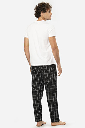 Cacharel V Yaka Kısa Kol T-shirt ve Cepli Ekoseli Alt Pijama Takım