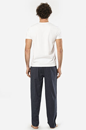 Cacharel V Yaka Kısa Kol T-shirt ve Cepli Ekoseli Alt Pijama Takım
